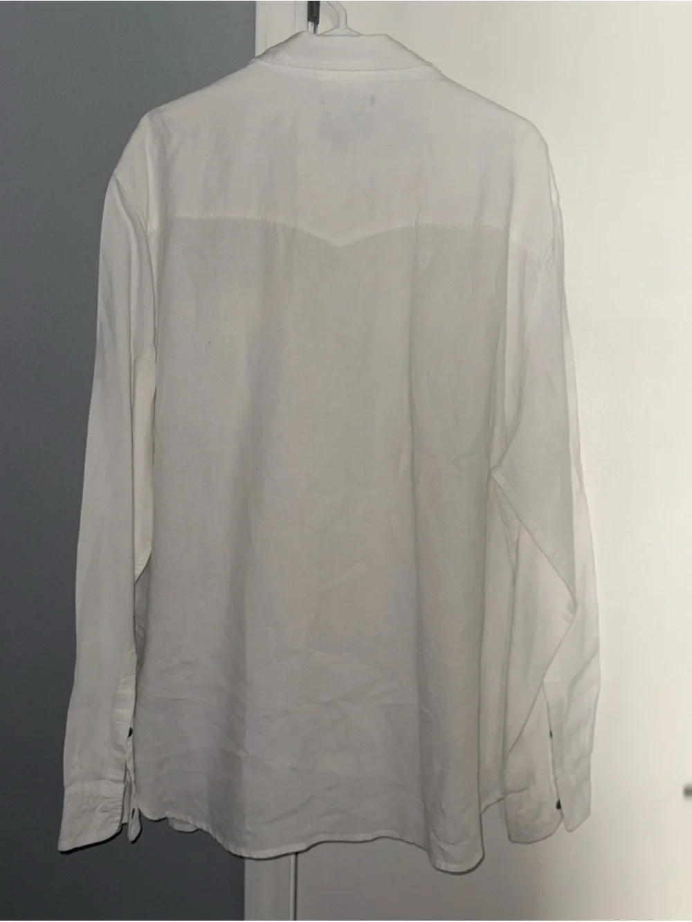 TRUE RELIGION Mens 2XL Slim Button Down 100% Linen Western Yoke Luxury White